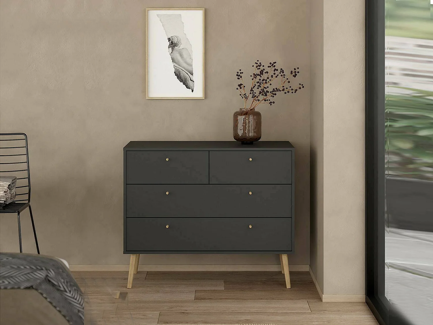 Cajonera Dromol, Cómoda multiusos, Cómoda de dormitorio, Gabinete con cajones, 99x39 h82 cm, Gris