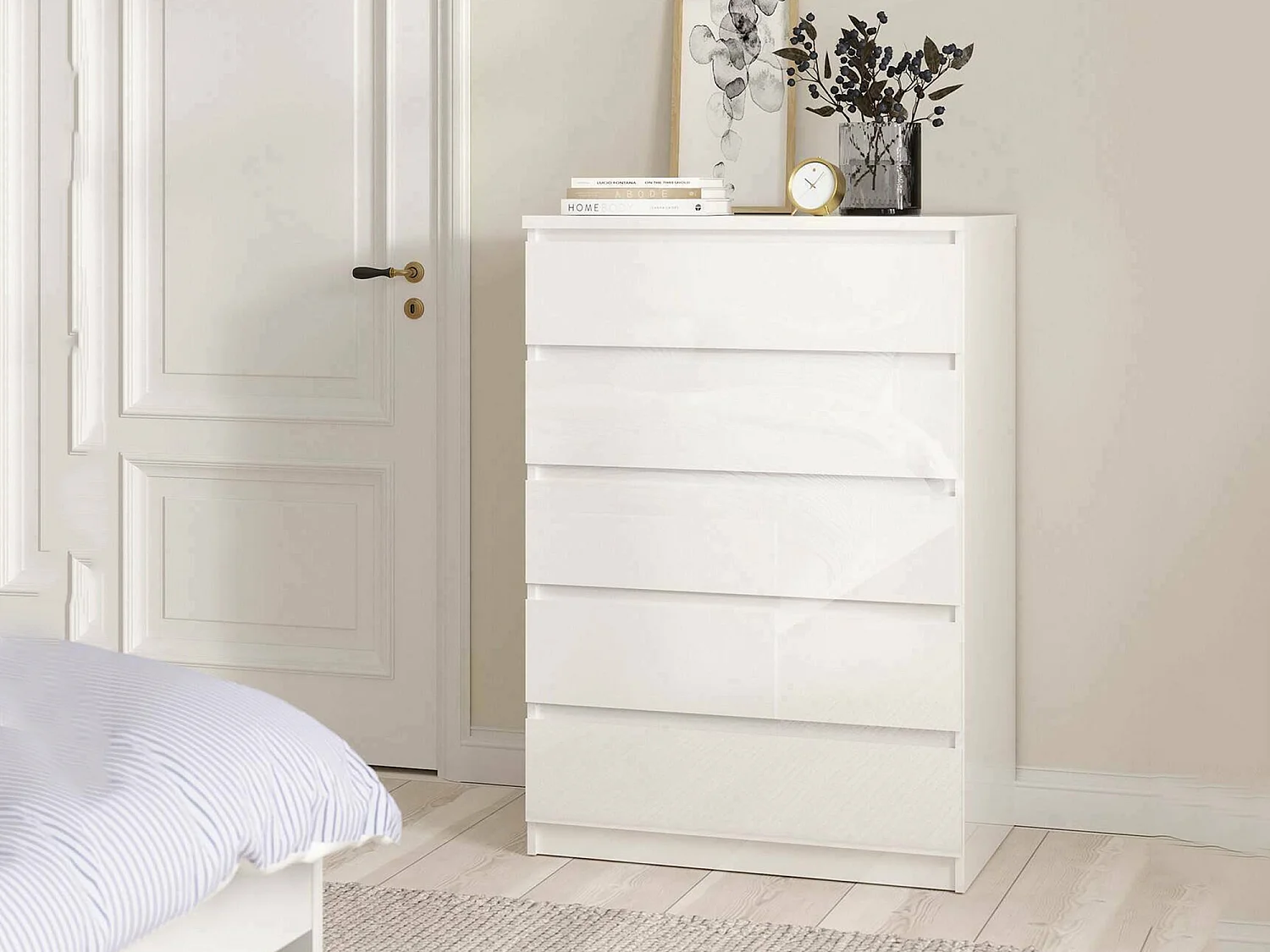 Commode Drivalt, Commode polyvalente, Commode de chambre, Meuble avec tiroirs, 77x50 h111 cm, Blanc