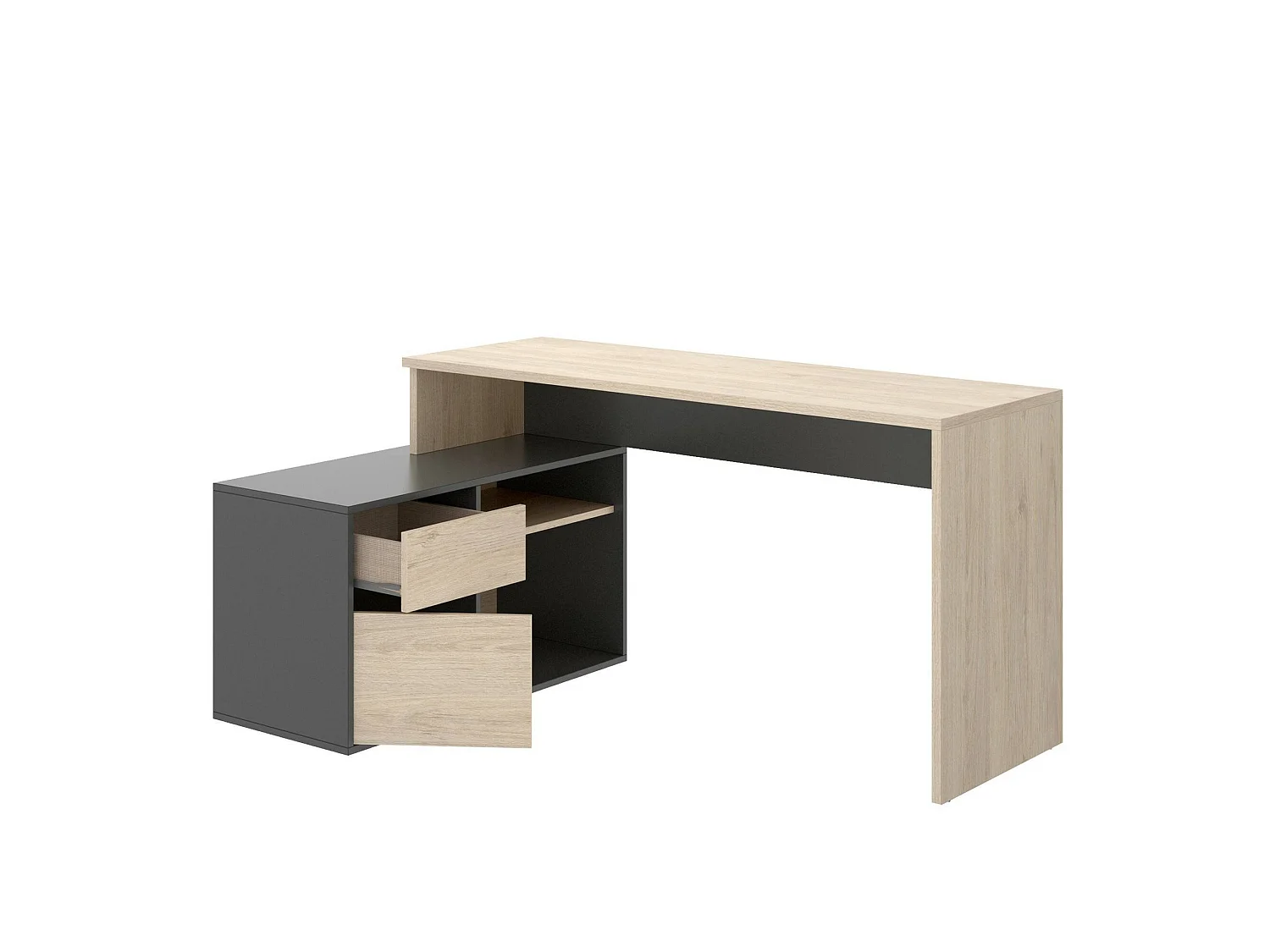 Ddiaw bureau, Multi-positie bureau voor kantoor of slaapkamer, Multifunctionele hoekstudeertafel, 139x92h75 cm, Eiken en antraciet