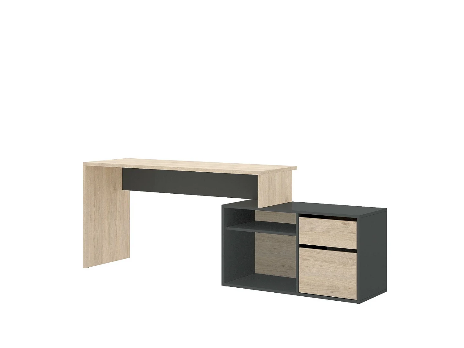 Ddiaw bureau, Multi-positie bureau voor kantoor of slaapkamer, Multifunctionele hoekstudeertafel, 139x92h75 cm, Eiken en antraciet