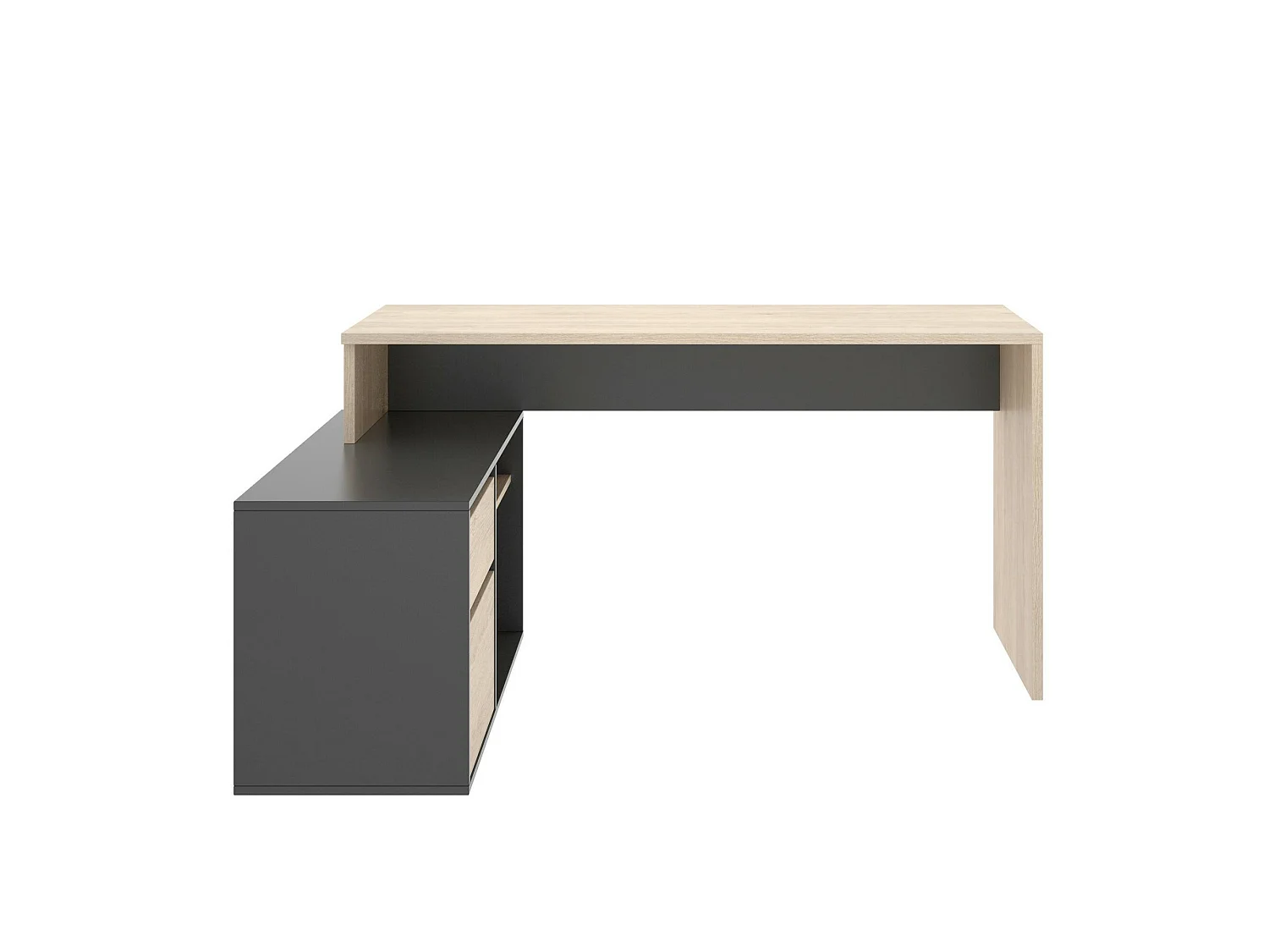 Ddiaw bureau, Multi-positie bureau voor kantoor of slaapkamer, Multifunctionele hoekstudeertafel, 139x92h75 cm, Eiken en antraciet