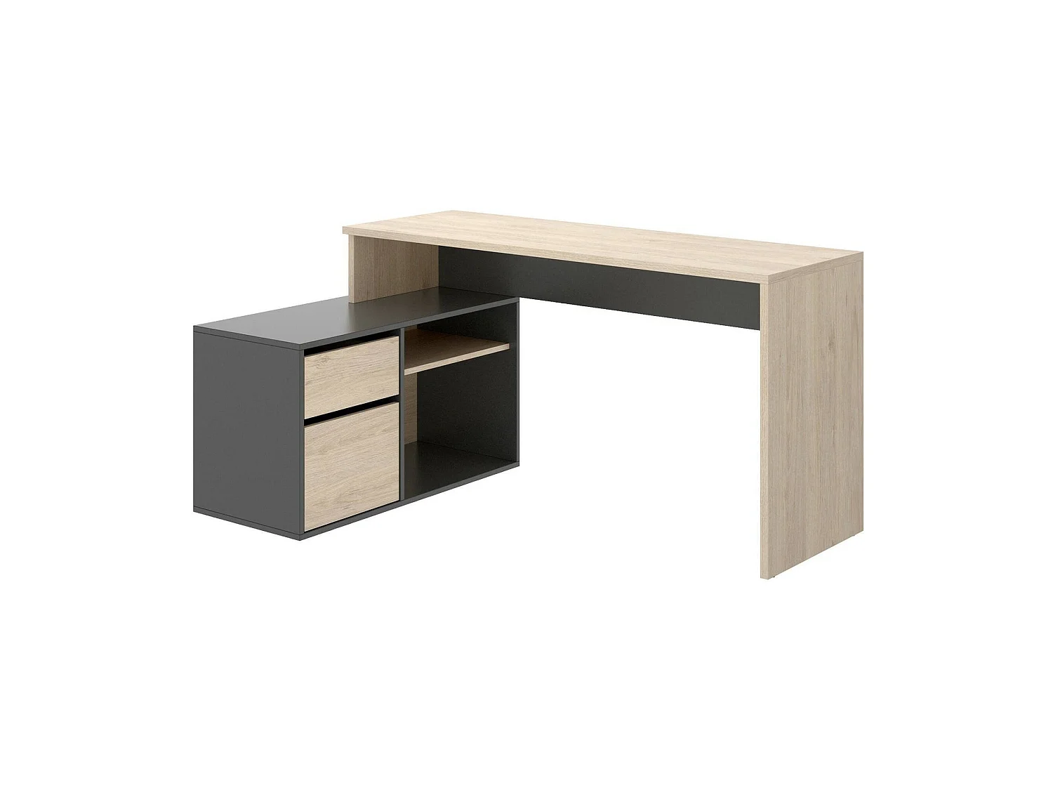 Ddiaw bureau, Multi-positie bureau voor kantoor of slaapkamer, Multifunctionele hoekstudeertafel, 139x92h75 cm, Eiken en antraciet