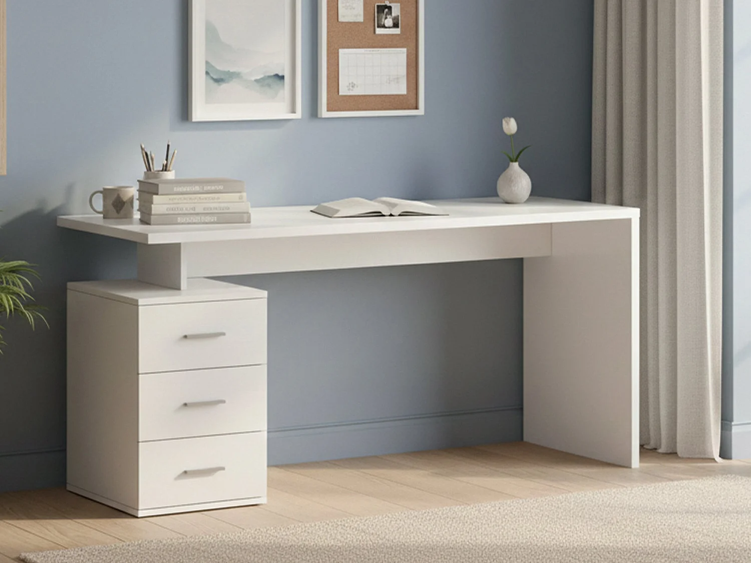 Abisse bureau, modulair, gemaakt in Italië, 160x60x75h cm hoogglans wit, 3 lades, kleurverloop, hoogglans structuur