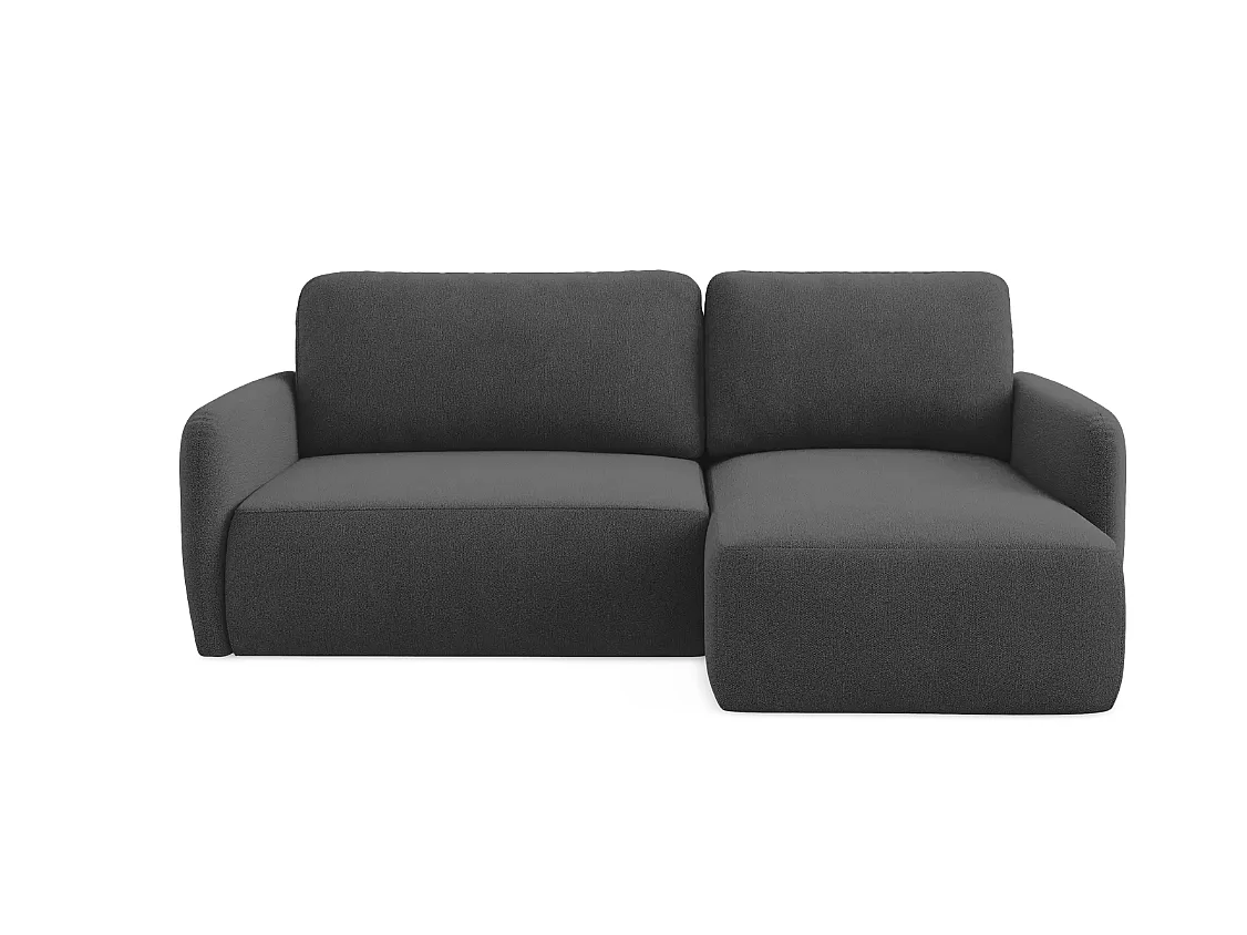 Canapé d’angle convertible DAILY L 4 places, tissu chenille anthracite, fonction couchage et coffre de rangement, confort doux et luxueux