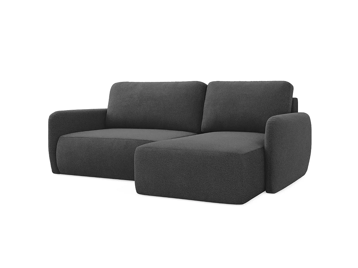 Canapé d’angle convertible DAILY L 4 places, tissu chenille anthracite, fonction couchage et coffre de rangement, confort doux et luxueux