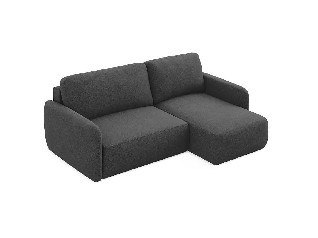 Canapé d’angle convertible DAILY L 4 places, tissu chenille anthracite, fonction couchage et coffre de rangement, confort doux et luxueux