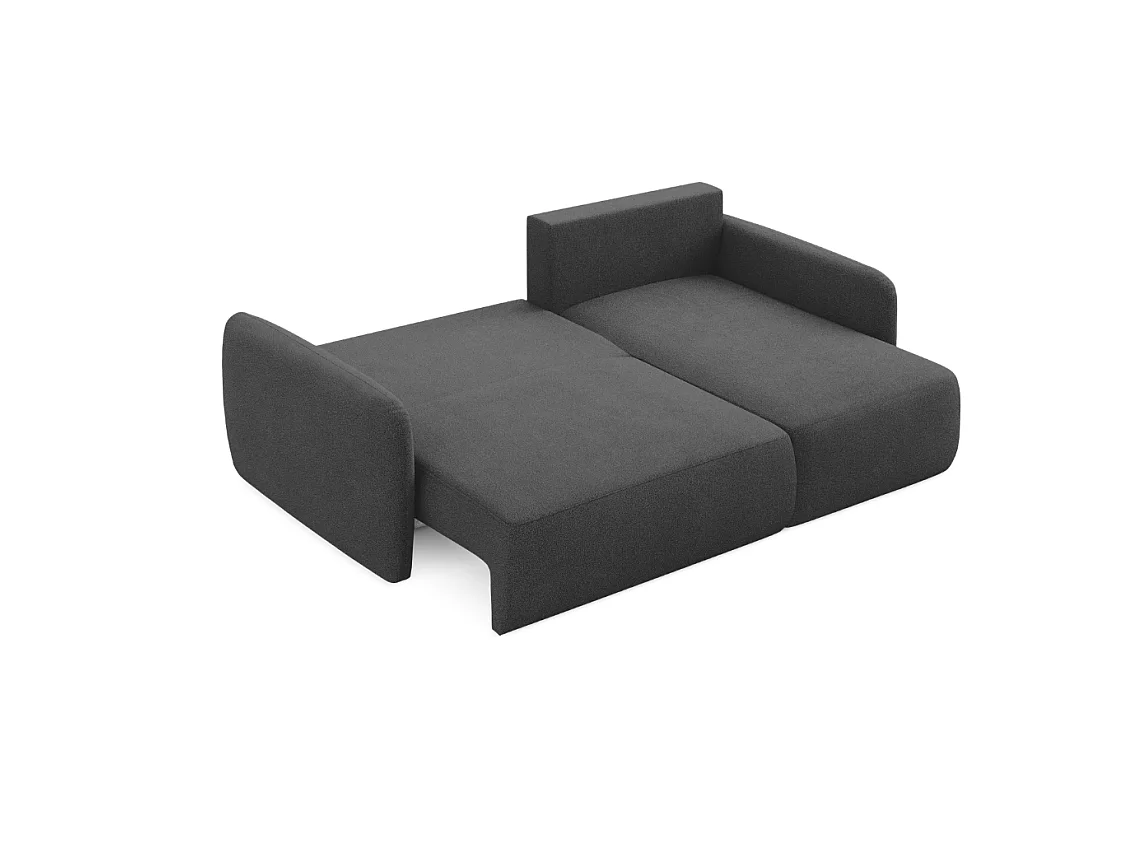 Canapé d’angle convertible DAILY L 4 places, tissu chenille anthracite, fonction couchage et coffre de rangement, confort doux et luxueux