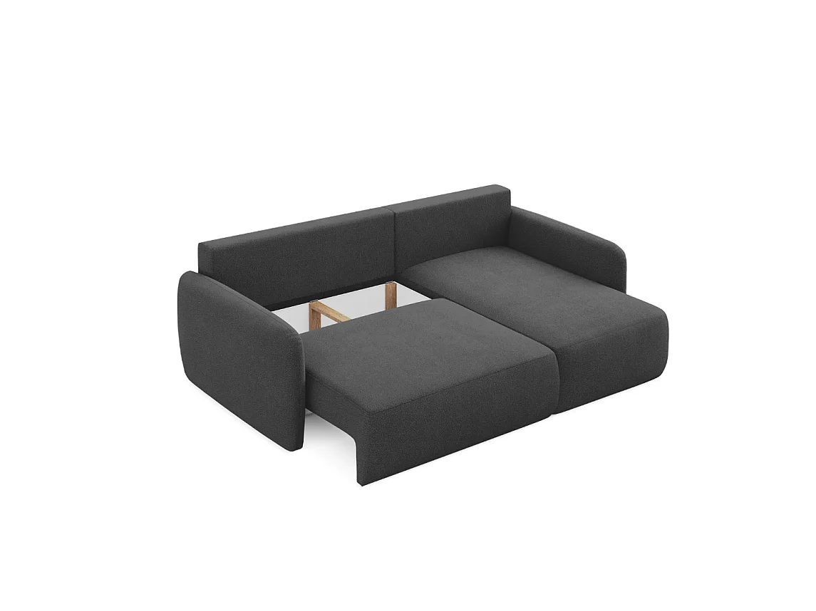 Canapé d’angle convertible DAILY L 4 places, tissu chenille anthracite, fonction couchage et coffre de rangement, confort doux et luxueux