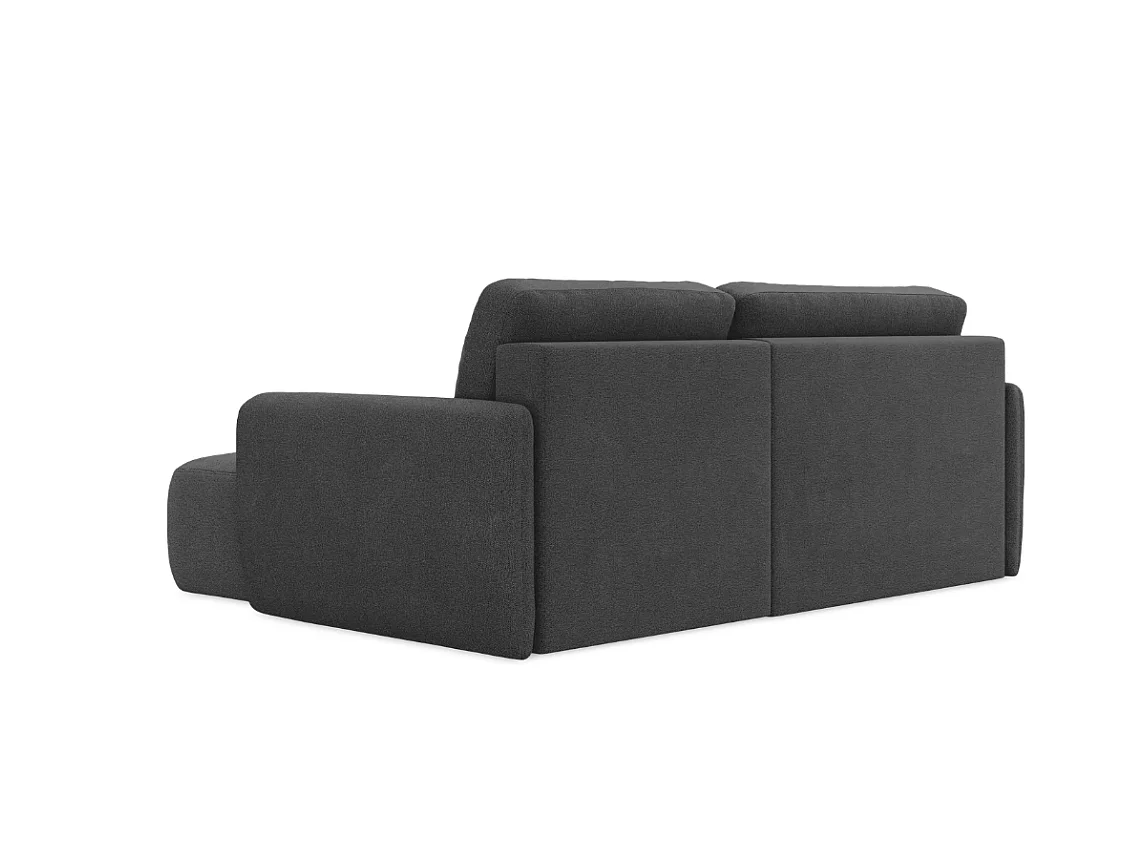 Canapé d’angle convertible DAILY L 4 places, tissu chenille anthracite, fonction couchage et coffre de rangement, confort doux et luxueux