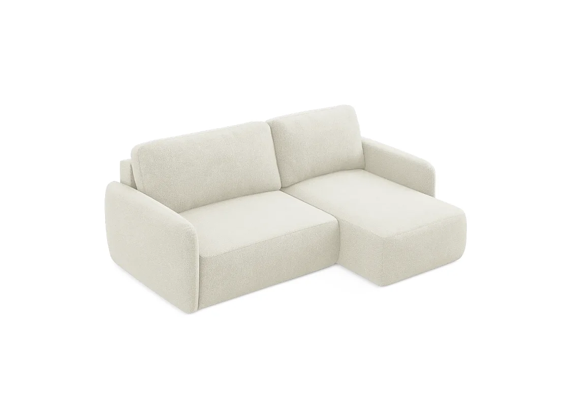 Canapé d’angle convertible DAILY L 4 places, tissu chenille crème, fonction couchage et coffre de rangement, confort doux et luxueux