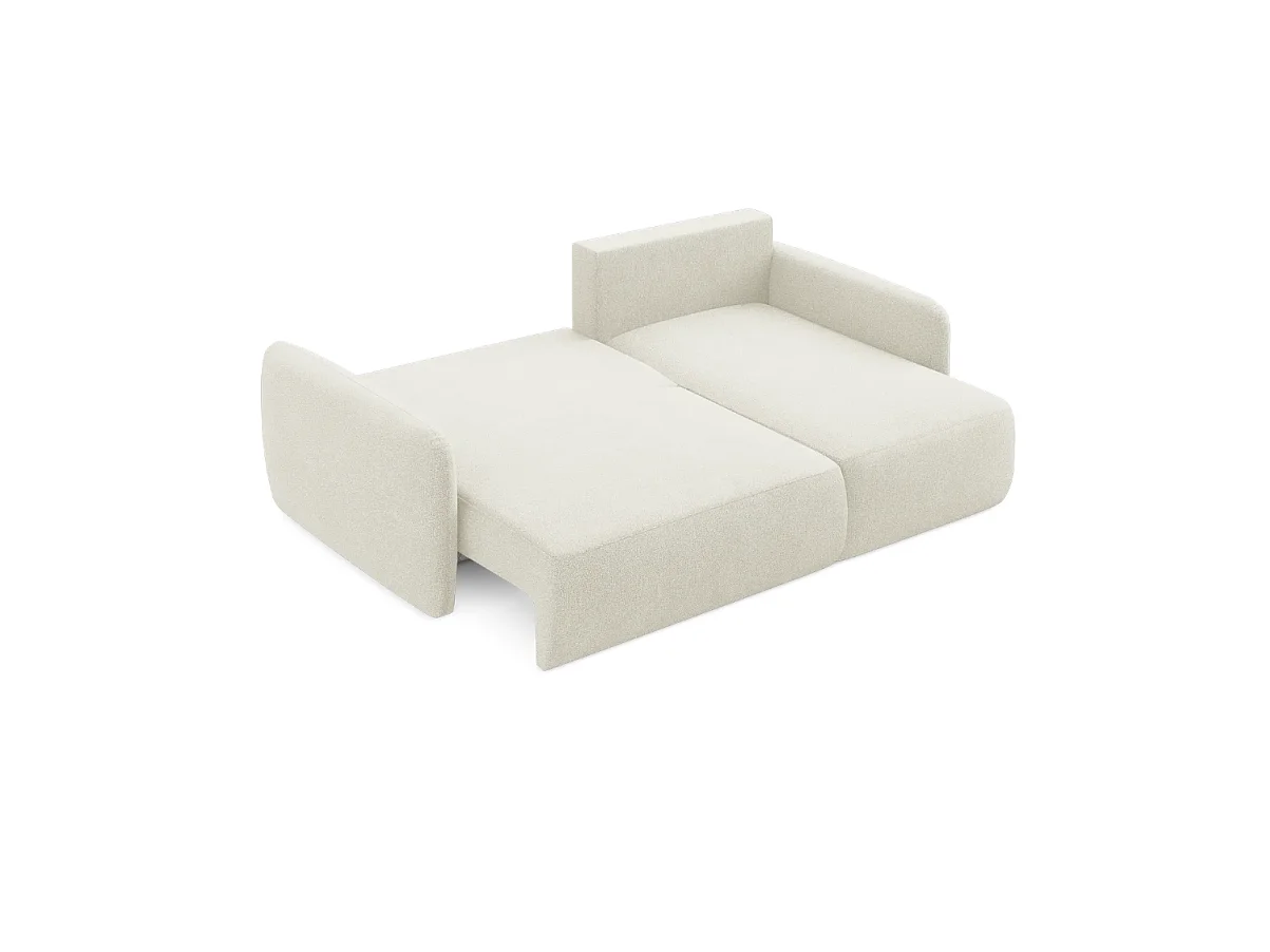 Canapé d’angle convertible DAILY L 4 places, tissu chenille crème, fonction couchage et coffre de rangement, confort doux et luxueux