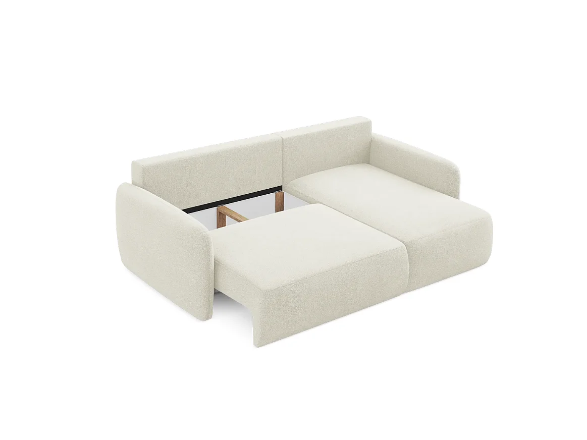 Canapé d’angle convertible DAILY L 4 places, tissu chenille crème, fonction couchage et coffre de rangement, confort doux et luxueux