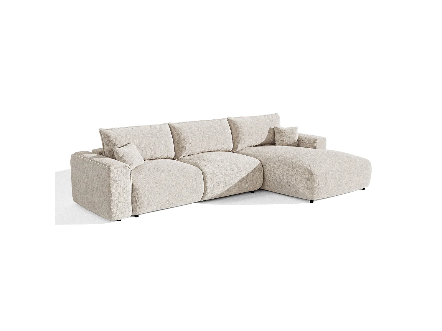 Canapé d'angle droit convertible express COMO 5 places en tissu tramé toucher doux crème