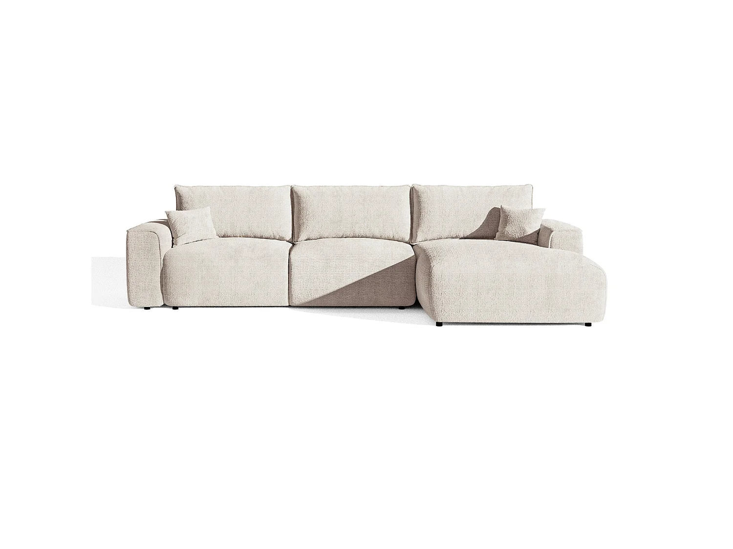 Canapé d'angle droit convertible express COMO 5 places en tissu tramé toucher doux crème
