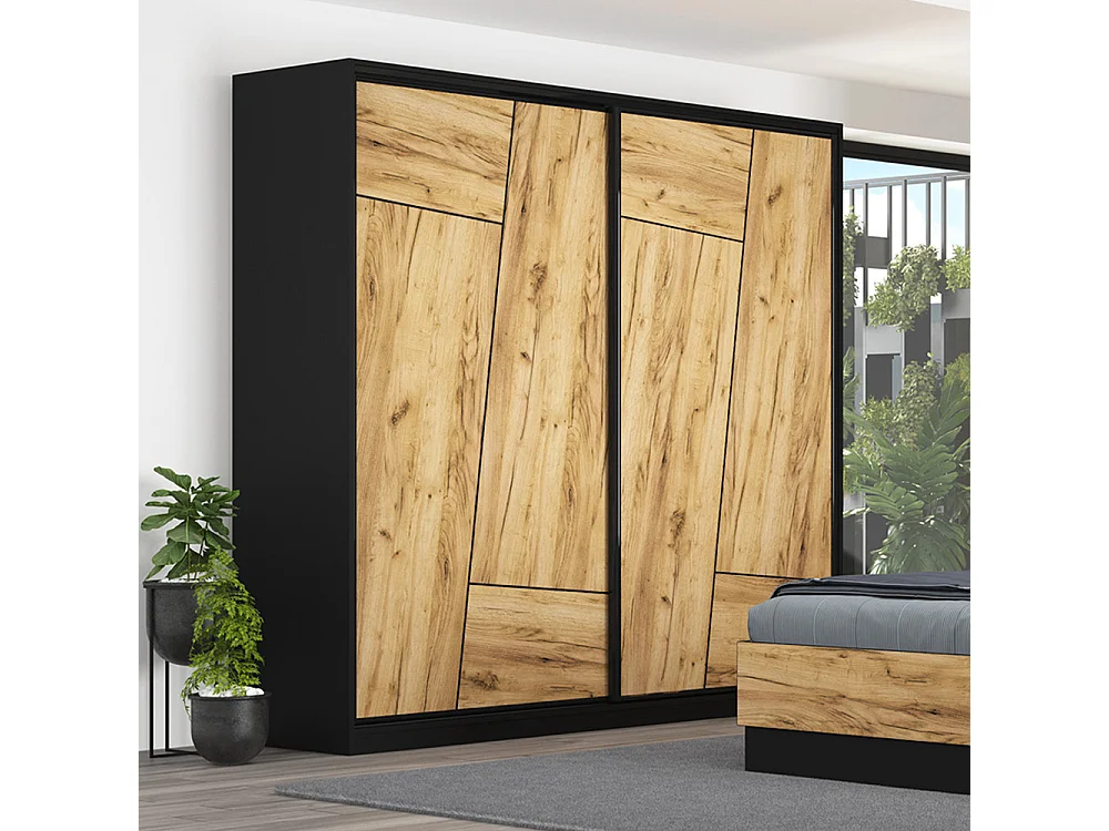 Armadio ante scorrevoli 200x203 cm rovere dorato e nero AG59