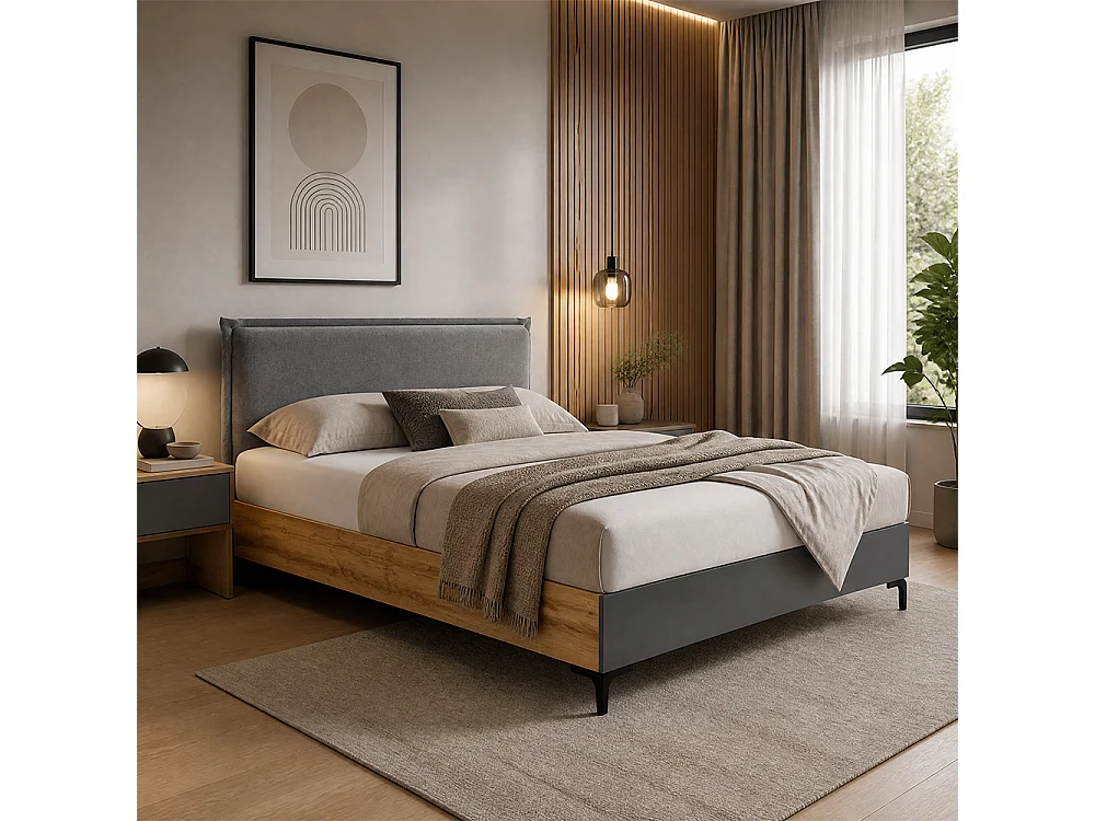Letto matrimoniale contenitore 160x200 rovere/antracite LG76