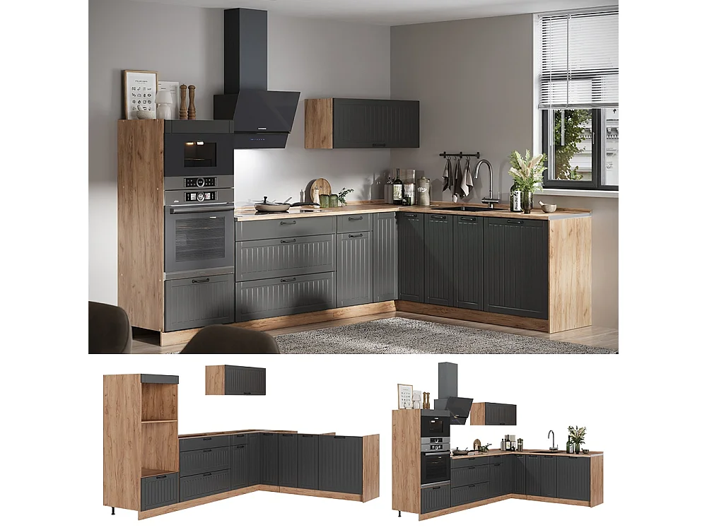 Kuchnia narożna ciemnoszary/dąb goldkraft 287x60x153.6 fame-line