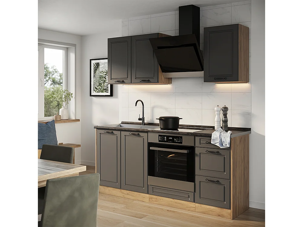 Kuchnia pojedyncza antracyt wiejski/dąb goldkraft 180x60x206.8 r-line