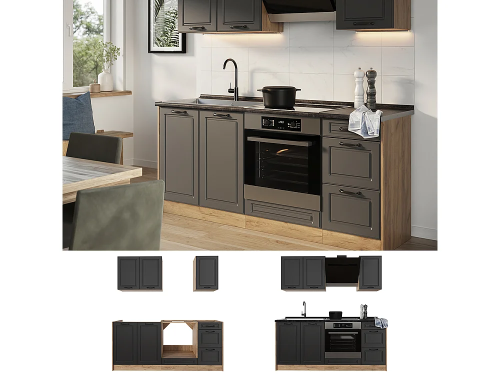 Kuchnia pojedyncza antracyt wiejski/dąb goldkraft 180x60x206.8 r-line