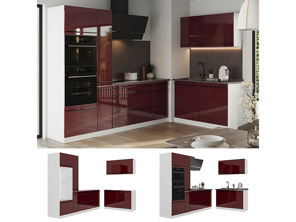 Cocina esquinera rojo de alto brillo/blanco 230x60x206.8 r-line