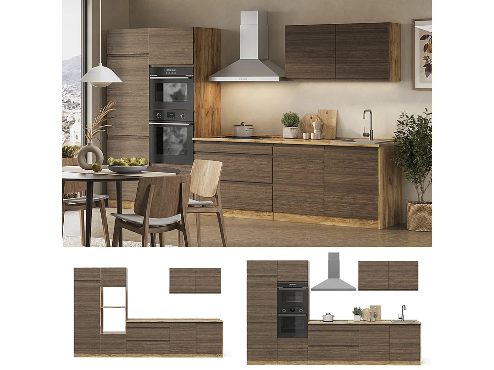 Aneks kuchenny tytoń i orzech włoski/dąb goldkraft 340x60x206.8 r-line