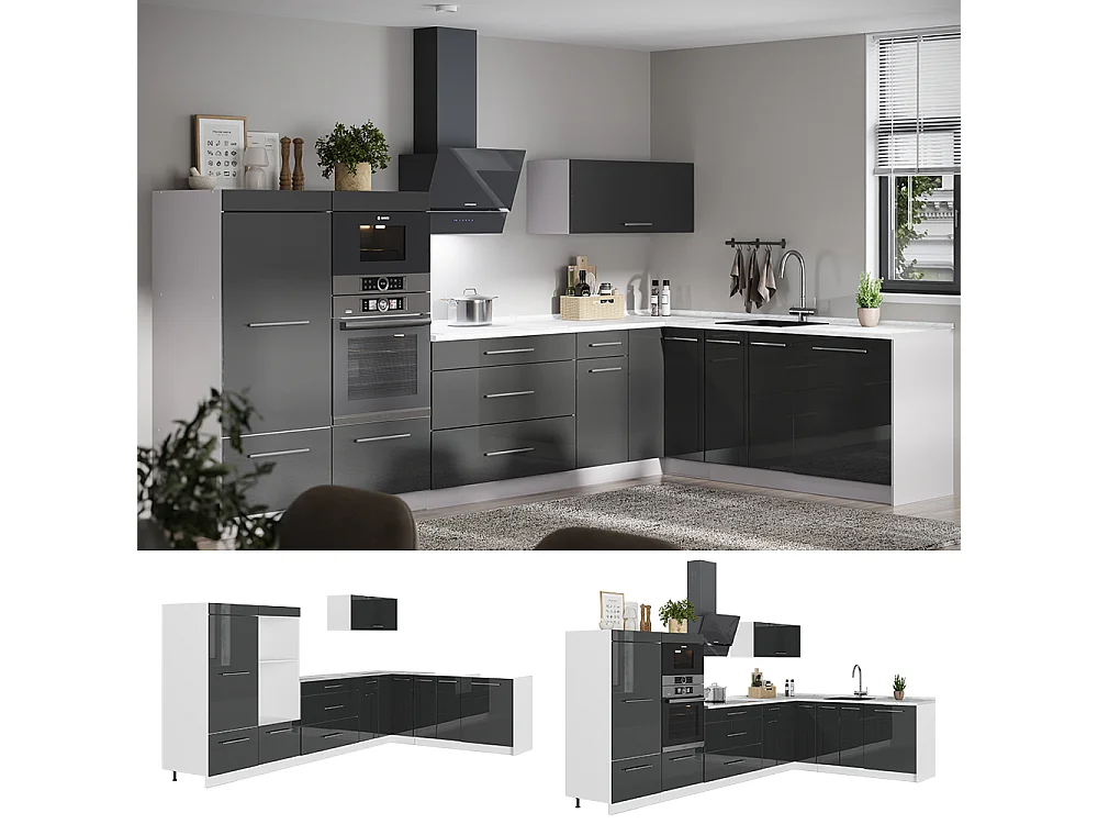 Kuchnia narożna antracyt połysk/biały 347x60x153.6 fame-line