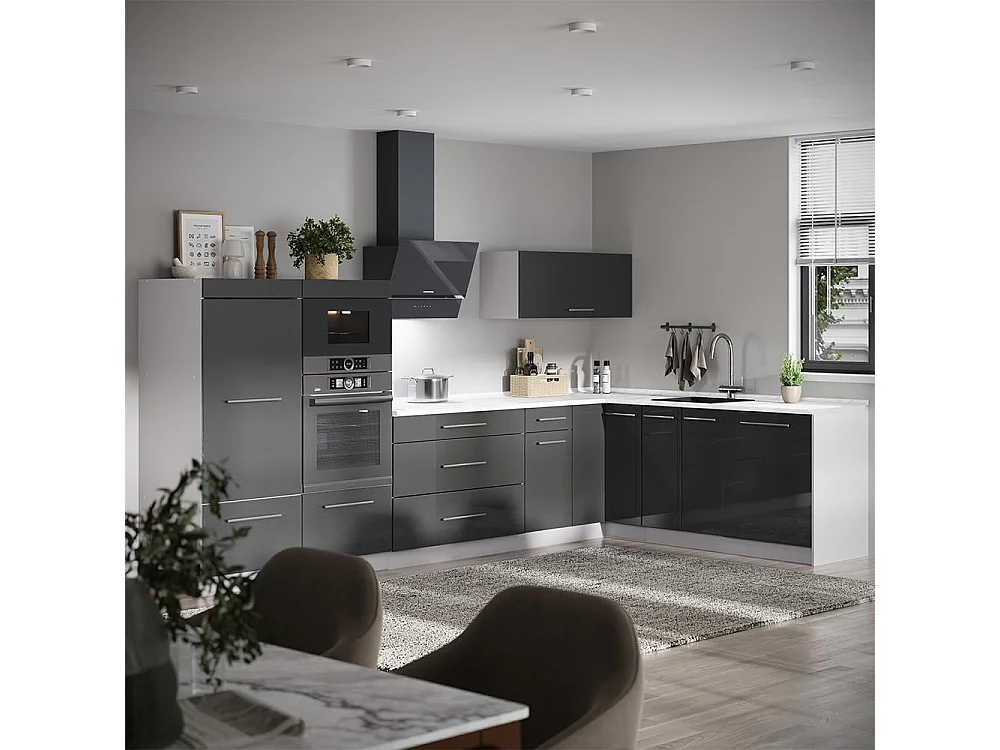 Kuchnia narożna antracyt połysk/biały 347x60x153.6 fame-line