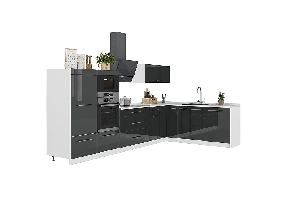 Kuchnia narożna antracyt połysk/biały 347x60x153.6 fame-line