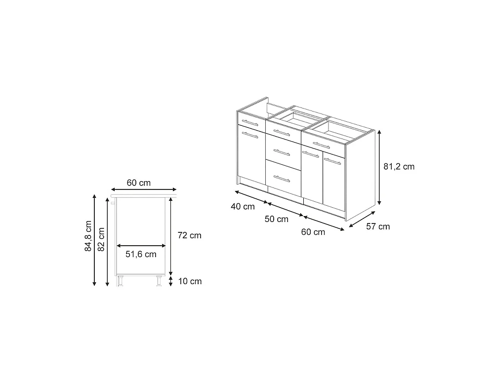 Bloc de cuisine anthracite haute brillance/blanc 150x60x82 fame-line