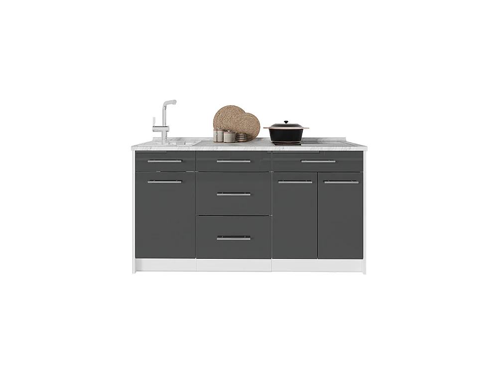 Bloc de cuisine anthracite haute brillance/blanc 150x60x82 fame-line