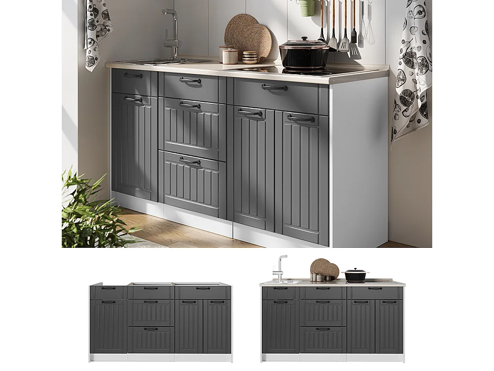 Blok kuchenny ciemnoszary/biały 150x60x82 fame-line