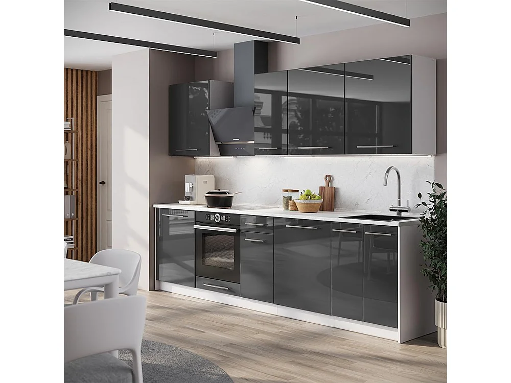 Zabudowa kuchenna antracyt połysk/biały 280x60x82 fame-line