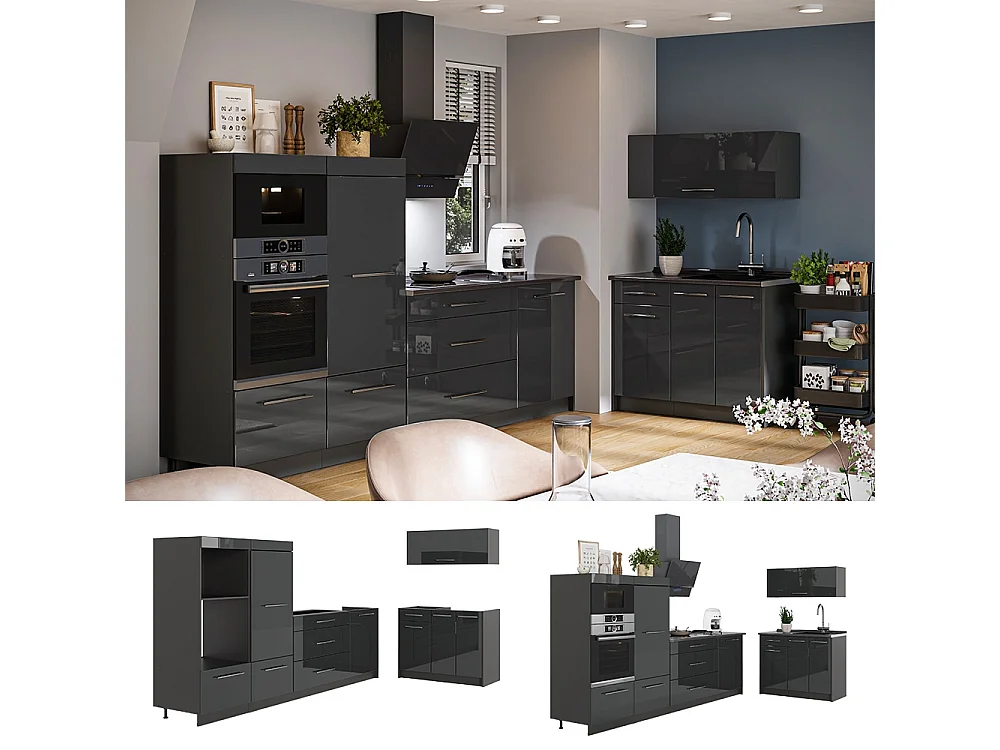 Kuchnia antracyt połysk/antracyt 380x60x153.6 fame-line