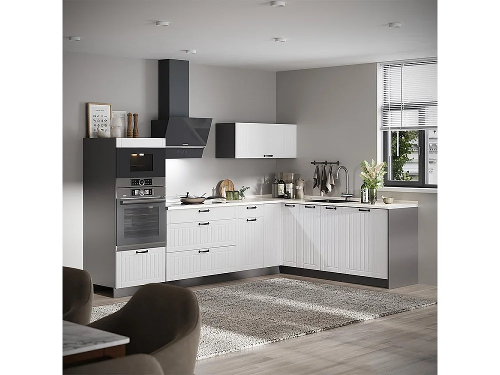 Hörnkök vitt hus på landet/antracit 287x60x153.6 fame-line