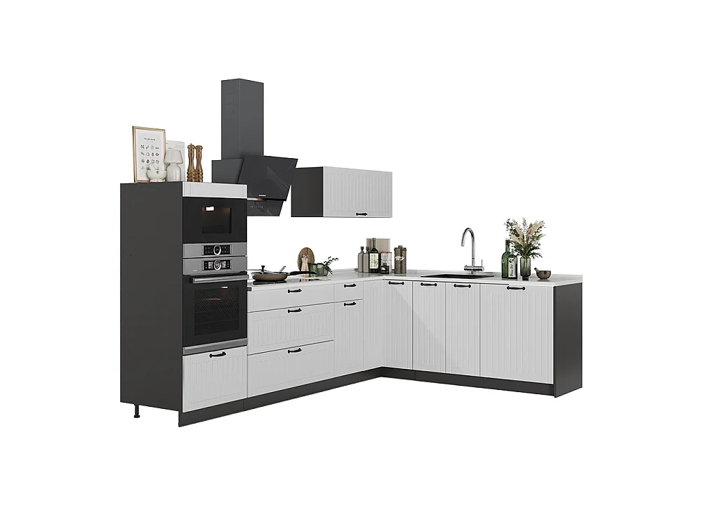 Hörnkök vitt hus på landet/antracit 287x60x153.6 fame-line