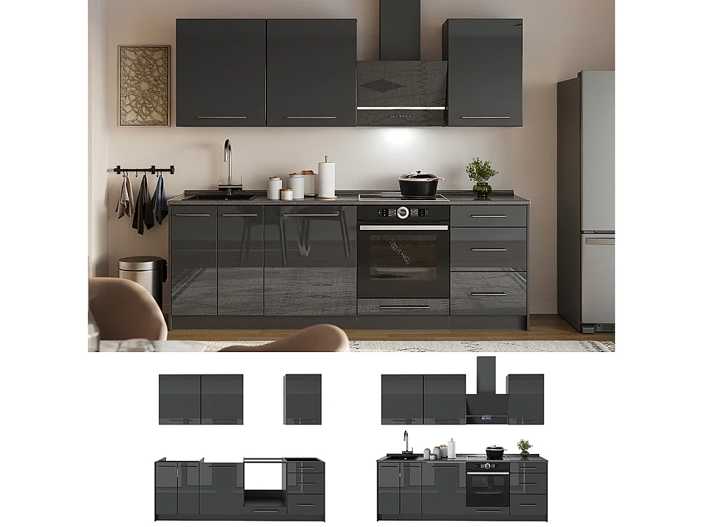 Cuisine anthracite haute brillance/anthracite 230x51.6x82 fame-line