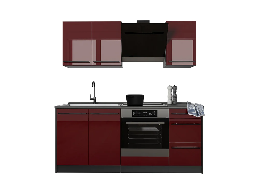 Cocina para solteros rojo de alto brillo/antracita 180x60x206.8 r-line