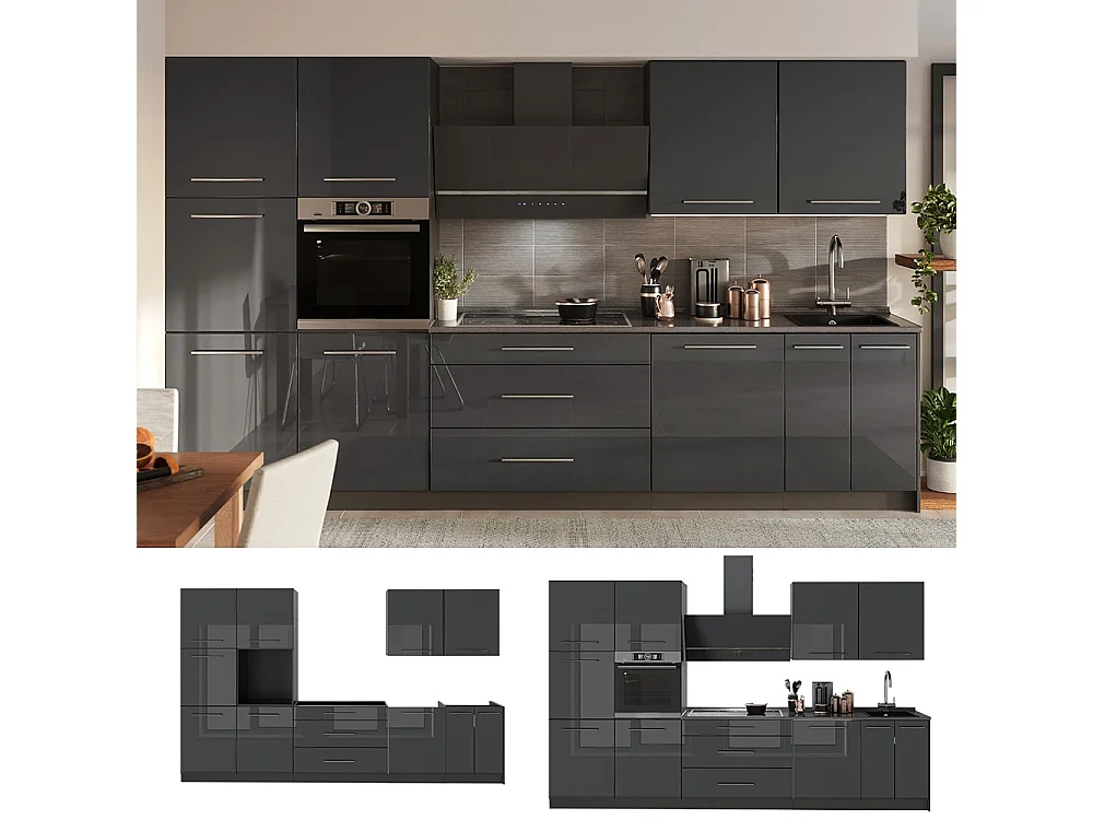 Zabudowa kuchenna antracyt połysk/antracyt 340x60x206.8 fame-line