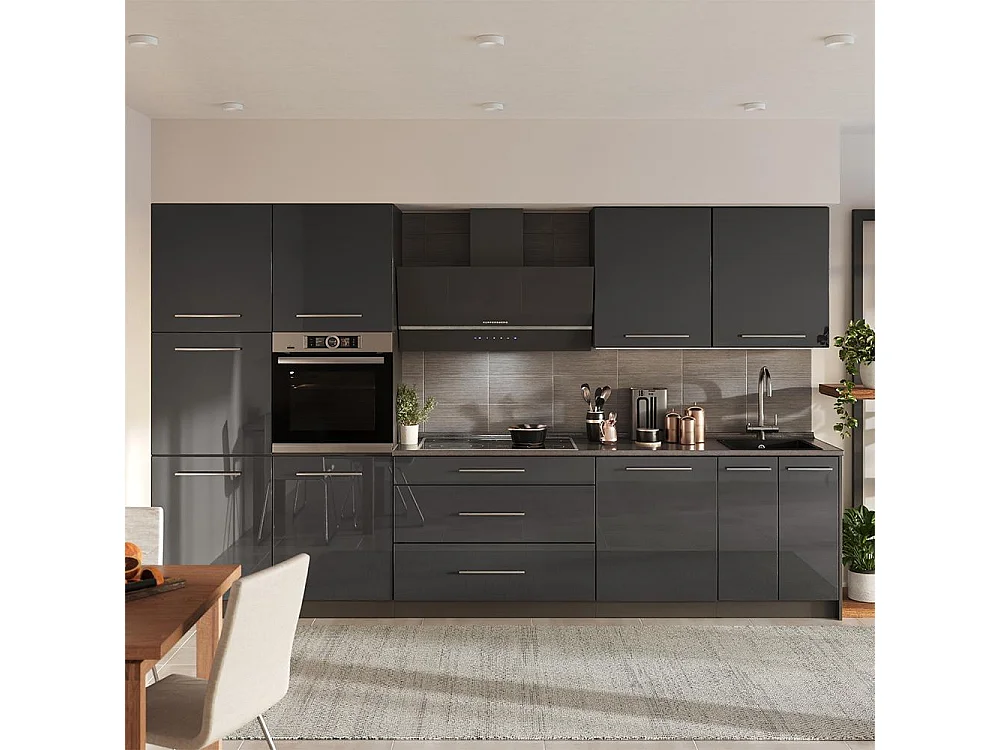 Zabudowa kuchenna antracyt połysk/antracyt 340x60x206.8 fame-line