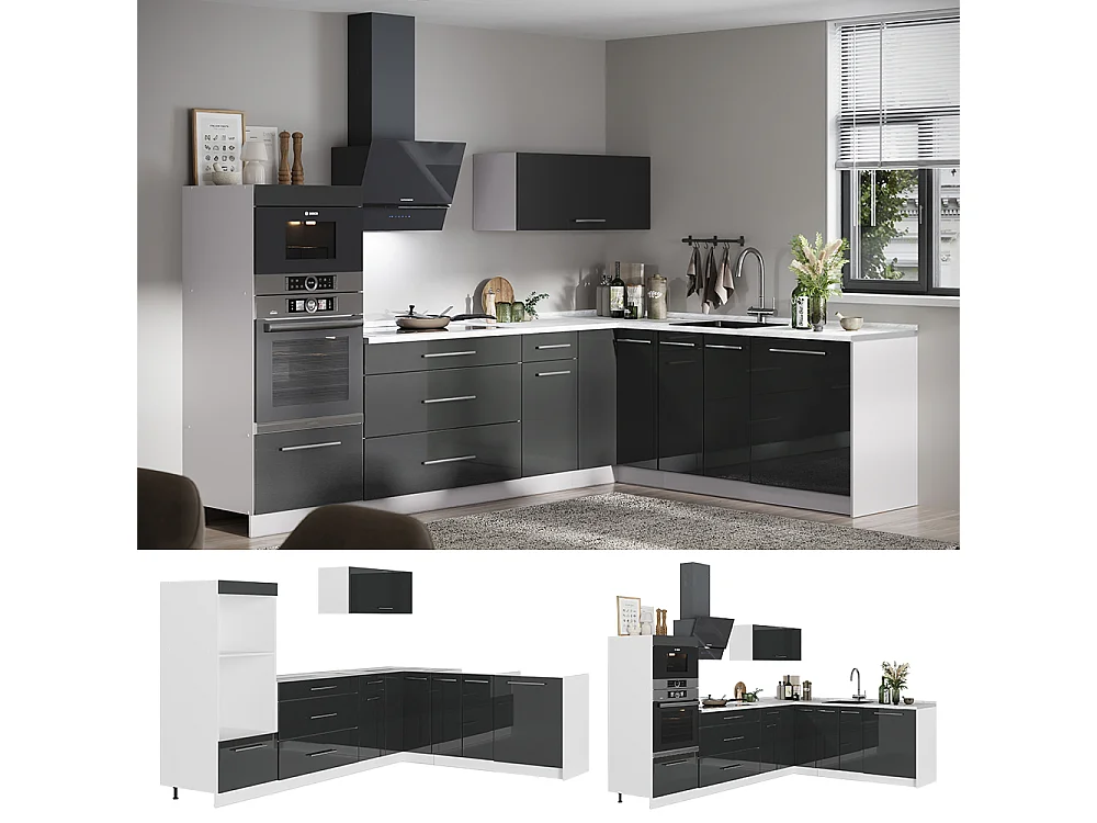 Kuchnia narożna antracyt połysk/biały 287x60x153.6 fame-line