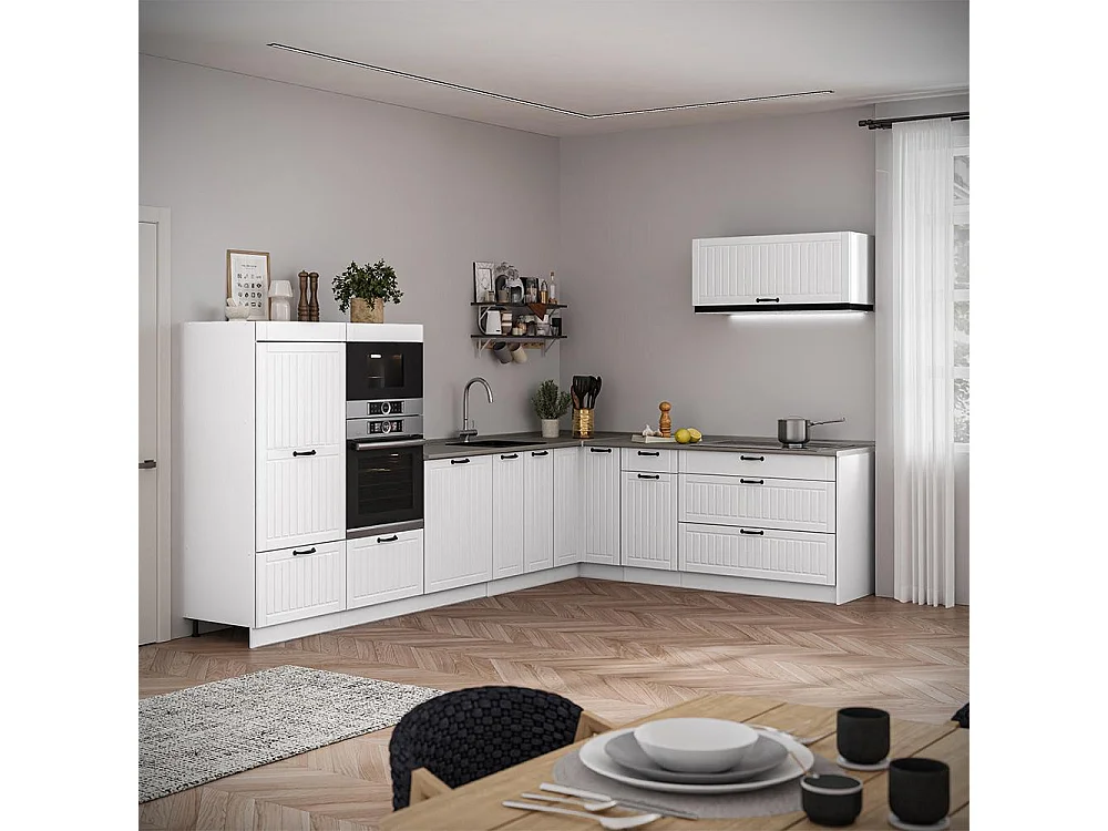 Hörnkök vitt hus på landet/vit 327x60x153.6 fame-line