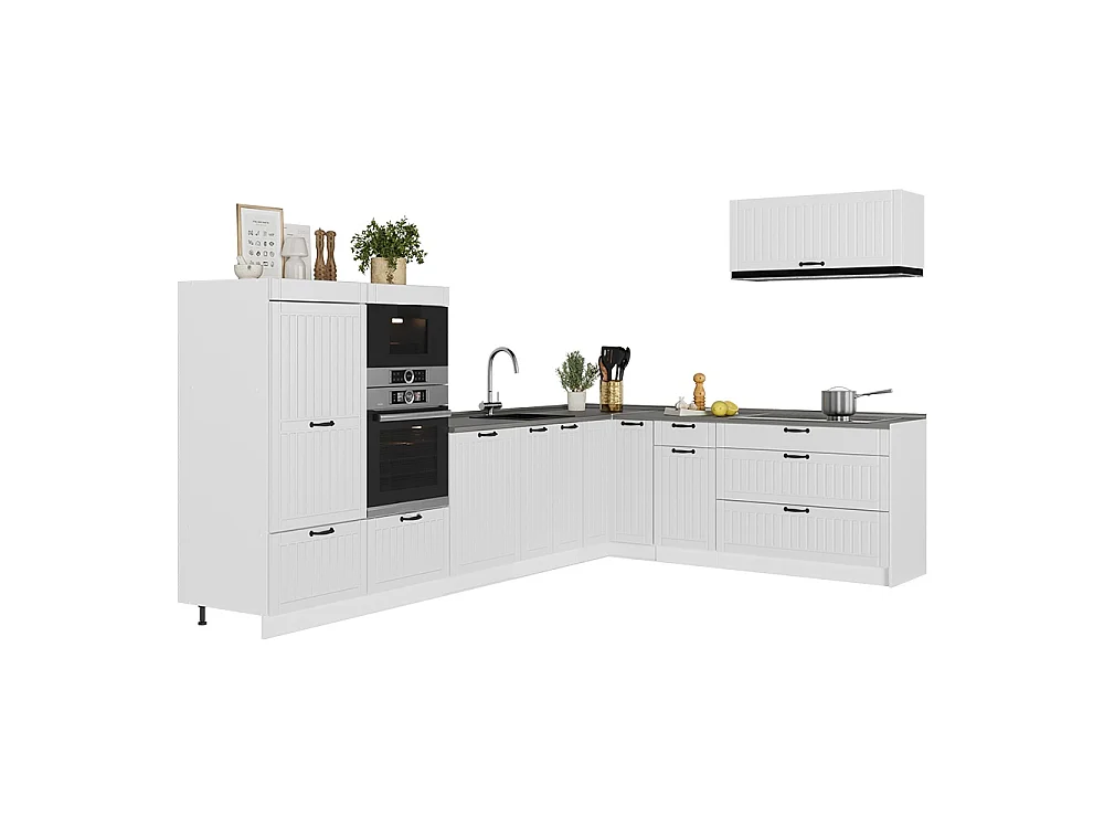 Hörnkök vitt hus på landet/vit 327x60x153.6 fame-line