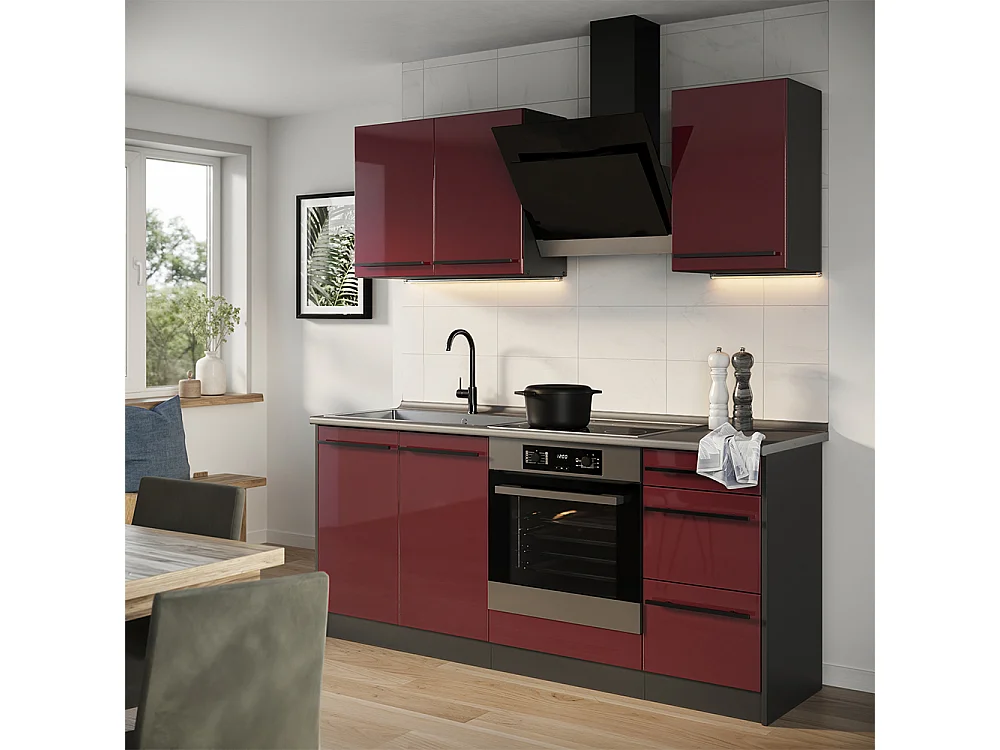 Cocina para solteros rojo de alto brillo/antracita 180x60x206.8 r-line