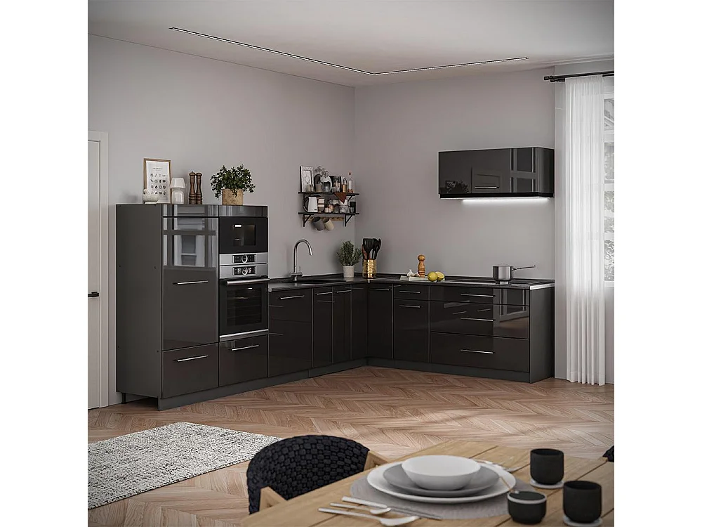 Kuchnia narożna antracyt połysk/antracyt 327x60x153.6 fame-line