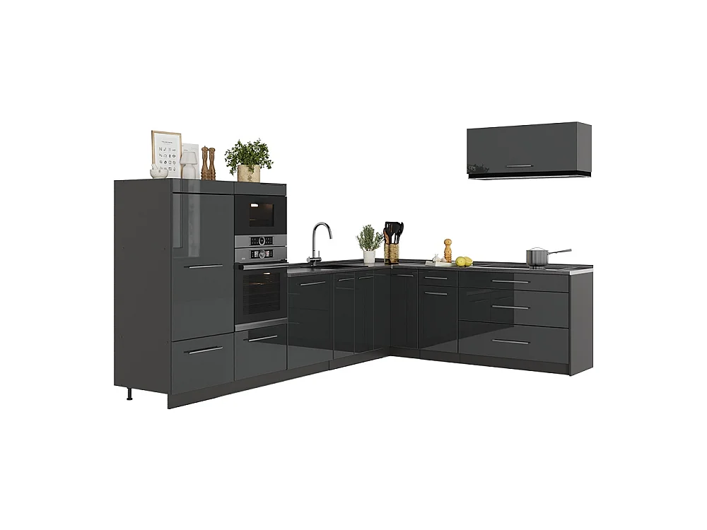 Kuchnia narożna antracyt połysk/antracyt 327x60x153.6 fame-line