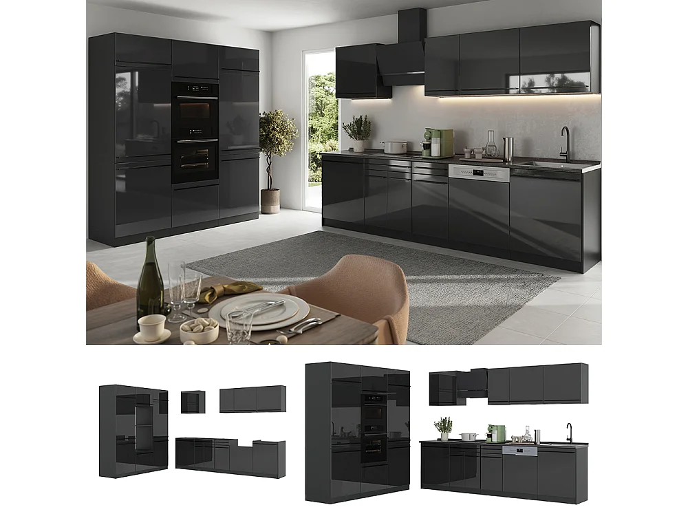 Zabudowa kuchenna antracyt połysk/antracyt 180x60x206.8 r-line