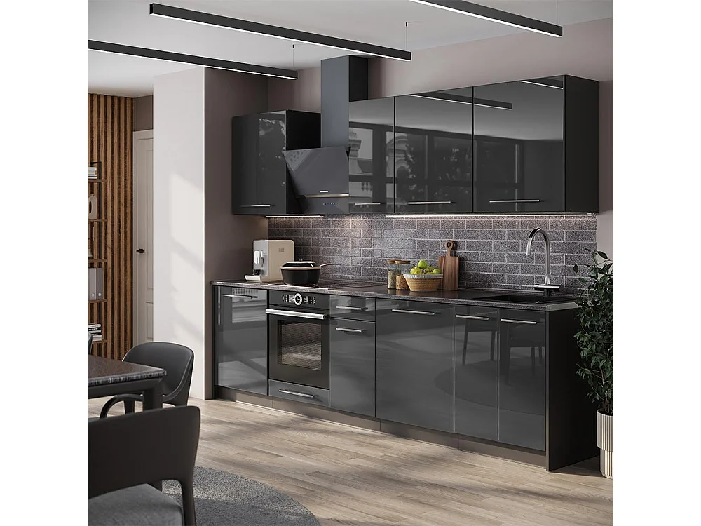 Zabudowa kuchenna antracyt połysk/antracyt 280x60x82 fame-line