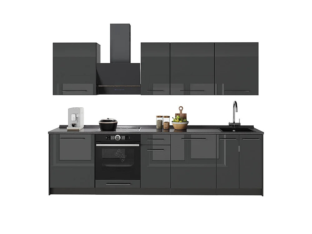 Zabudowa kuchenna antracyt połysk/antracyt 280x60x82 fame-line