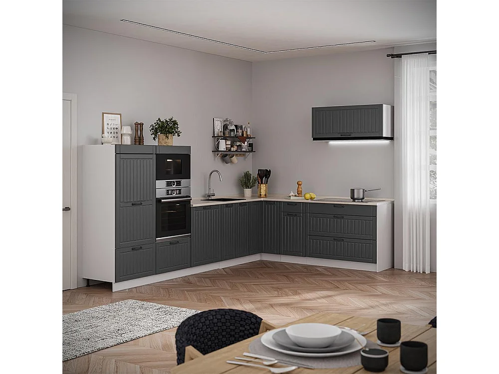 Cuisine en angle gris foncé/blanc 327x51.6x153.6 fame-line