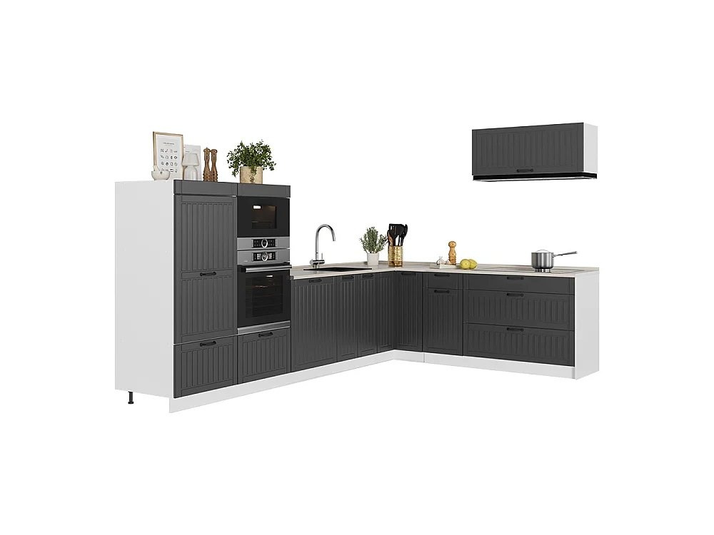 Cuisine en angle gris foncé/blanc 327x51.6x153.6 fame-line